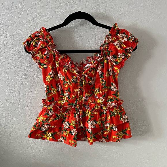 Marissa Webb Magnolia Floral Print Ruffle Blouse - Picture 3 of 7